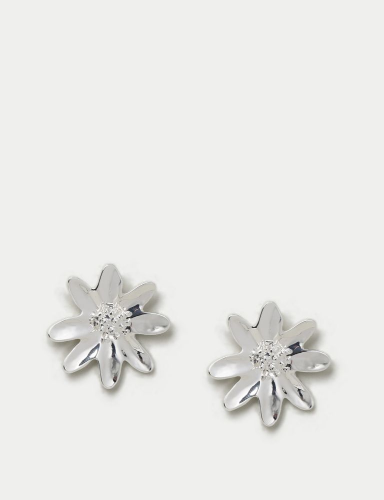 Silver Flower Stud Earrings 1 of 2