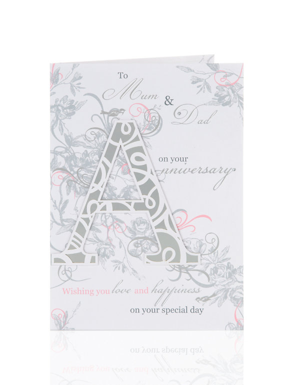 Silver Foil Mum & Dad Floral Print Anniversary Card Image 1 of 2