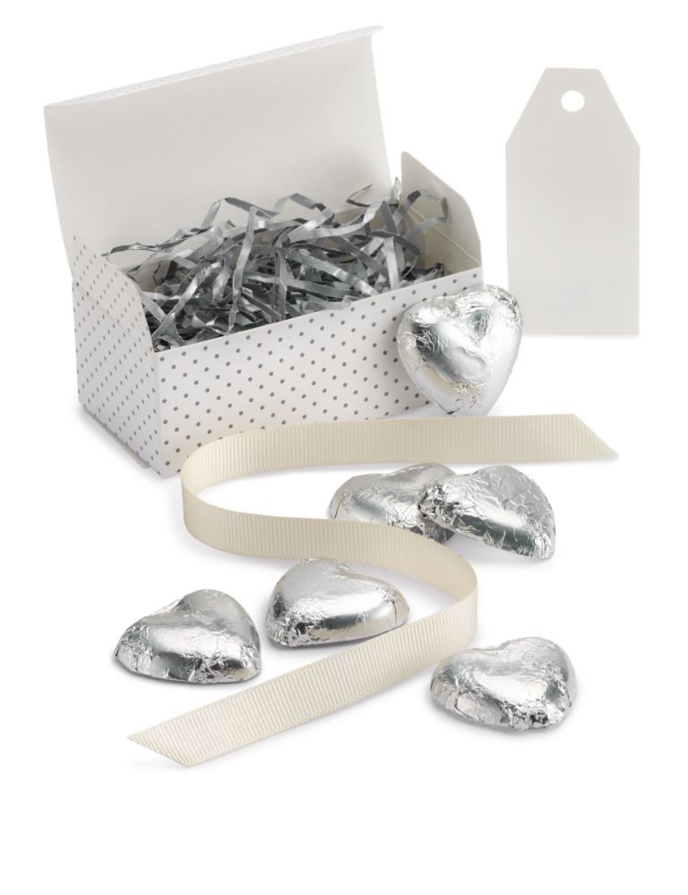 Silver Milk Chocolate Heart Wedding Favours in a Dotty Box with Cream Ribbon - Pack of 25 5 of 6