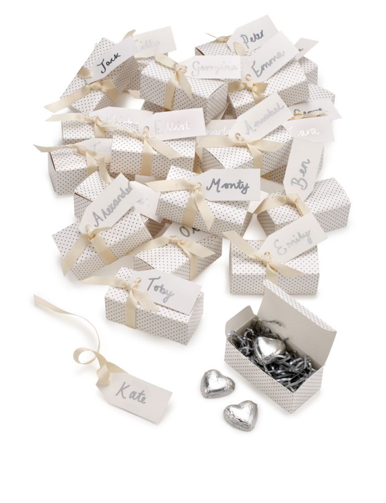 Silver Milk Chocolate Heart Wedding Favours in a Dotty Box with Cream Ribbon - Pack of 25 6 of 6