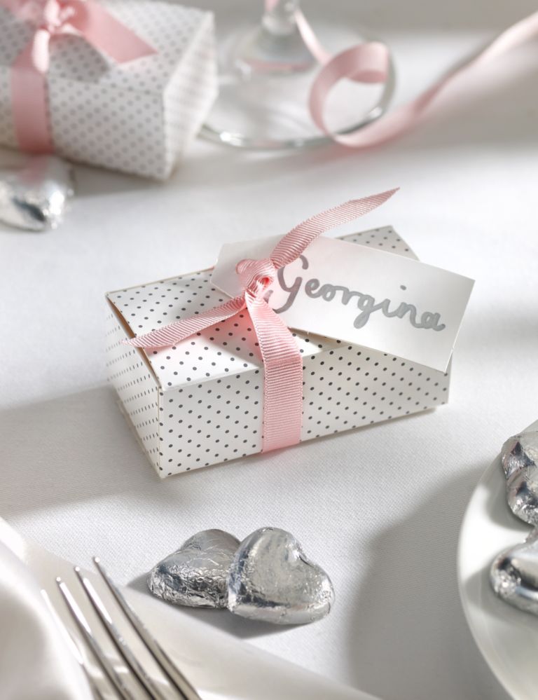 Silver Milk Chocolate Heart Wedding Favours in a Dotty Box with Pink Ribbon - Pack of 25 1 of 6