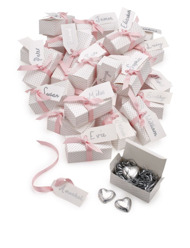 Silver Milk Chocolate Heart Wedding Favours in a Dotty Box with Pink Ribbon - Pack of 25 6 of 6