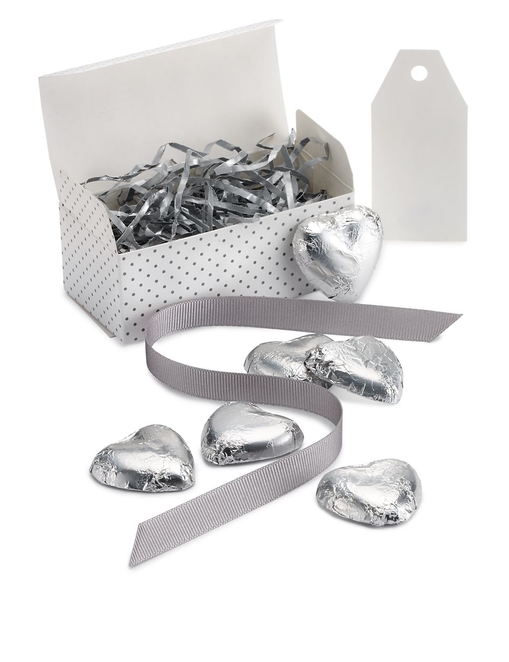 Silver Milk Chocolate Heart Wedding Favours in a Dotty Box with Silver Ribbon - Pack of 25 5 of 6