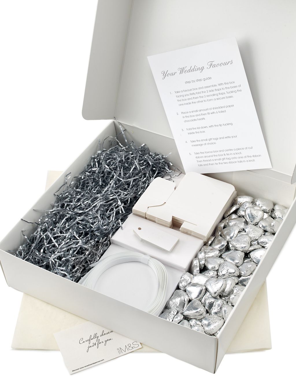 Silver Milk Chocolate Heart Wedding Favours in a White Box with White Ribbon - Pack of 25 1 of 6