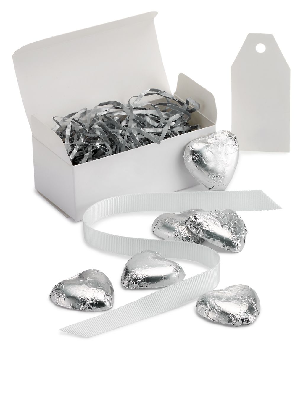 Silver Milk Chocolate Heart Wedding Favours in a White Box with White Ribbon - Pack of 25 5 of 6