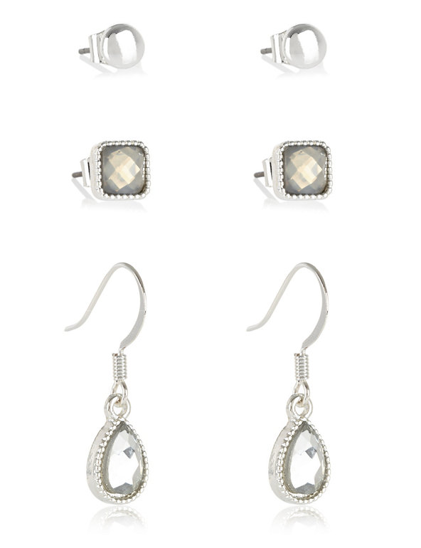 Silver Plated Assorted Stone Earrings Set Image 1 of 1