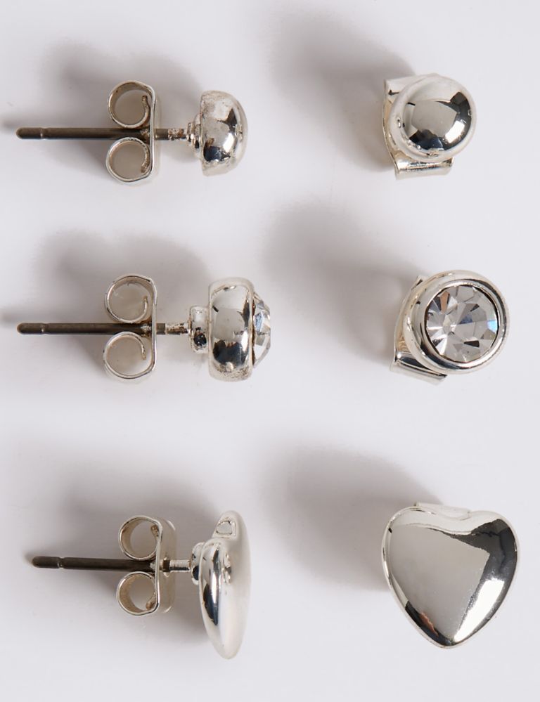 Silver Plated Assorted Stud Trio Earrings Set 1 of 2