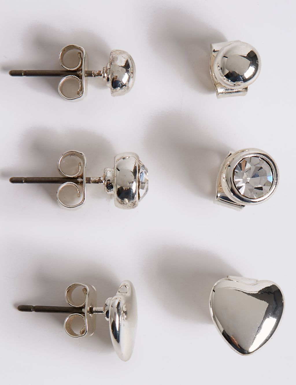 Silver Plated Assorted Stud Trio Earrings Set 2 of 2