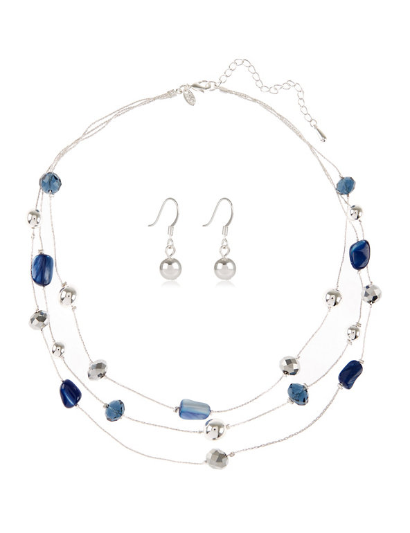 Silver Plated Bead Necklace & Earrings Set Image 1 of 1