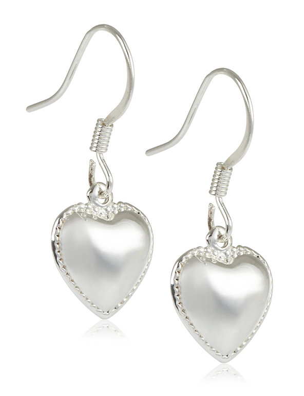 Silver Plated Beaded Heart Drop Earrings Image 1 of 1