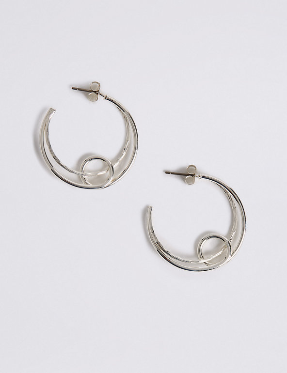 Silver Plated Circle Detail Hoop Earrings Image 1 of 2
