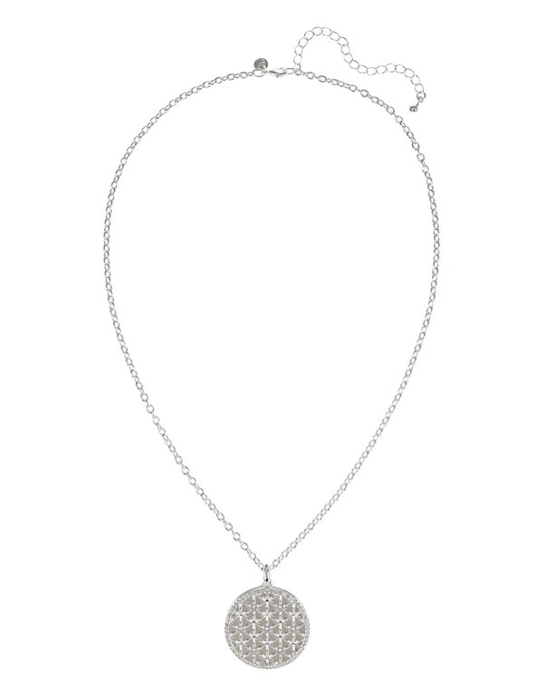 Silver Plated Diamanté Filigree Flower Pendant Necklace Image 1 of 1
