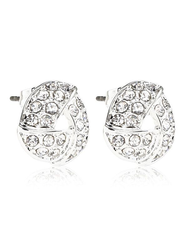 Silver Plated Diamanté Knot Stud Earrings Image 1 of 1