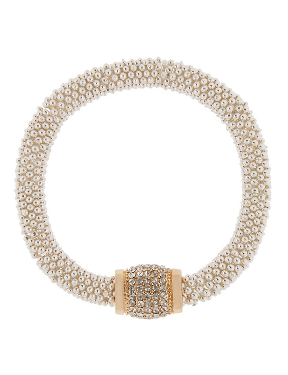Silver Plated Diamanté Pavé Ball & Bobble Bead Stretch Bracelet Image 1 of 1