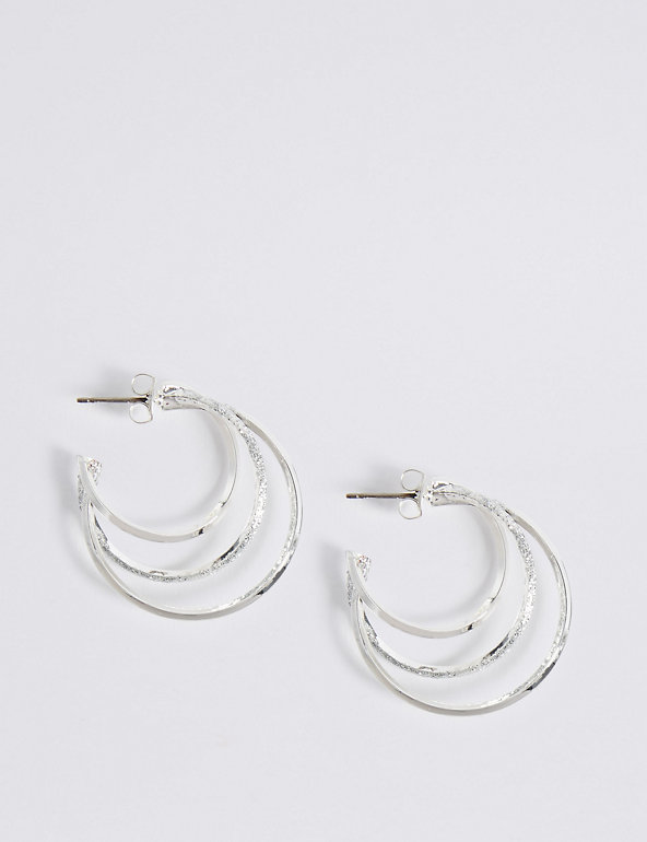 Silver Plated Glitter Hoop Earrings Image 1 of 2