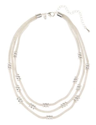Silver Plated Mesh Chain 3 Row Necklace Image 1 of 1