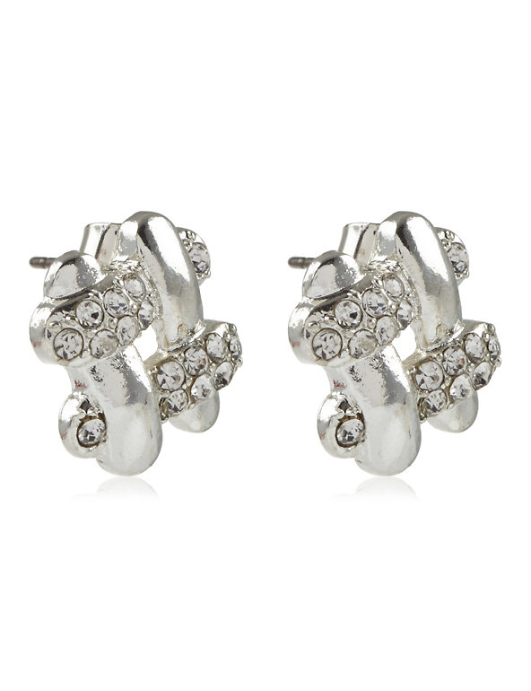 Silver Plated Pavé Knot Diamanté Stud Earrings Image 1 of 1