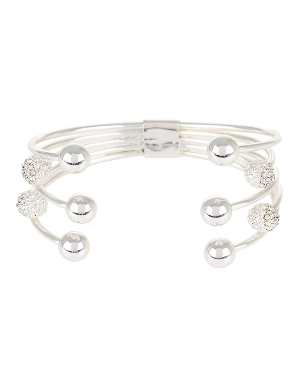 Silver Plated Pave Ball Diamanté Cuff Bracelet Image 1 of 2