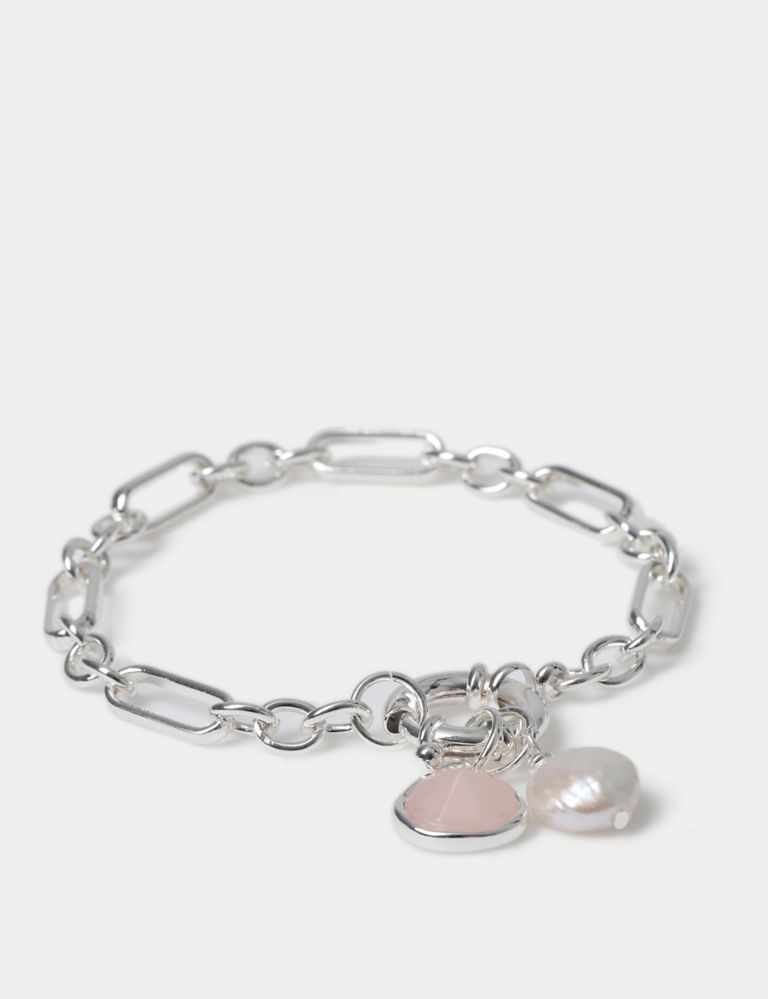 Silver Plated Pearl & Rose Quartz Bracelet 2 of 2