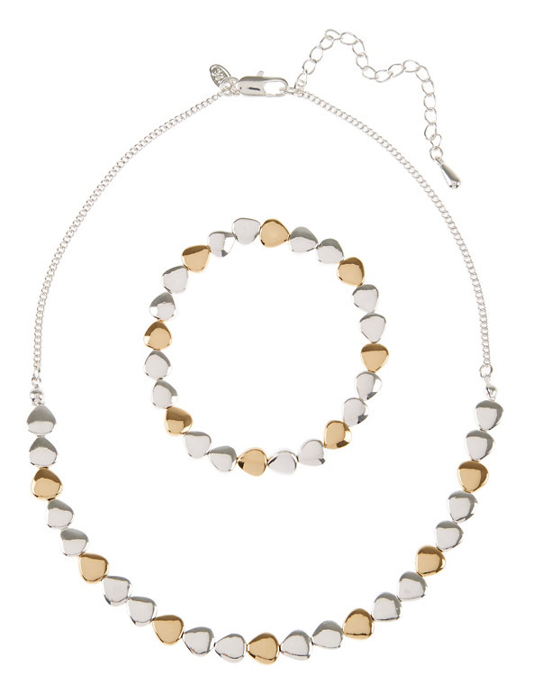 Silver Plated Pearl Effect Tonal Necklace & Stretch Bracelet set Image 1 of 1