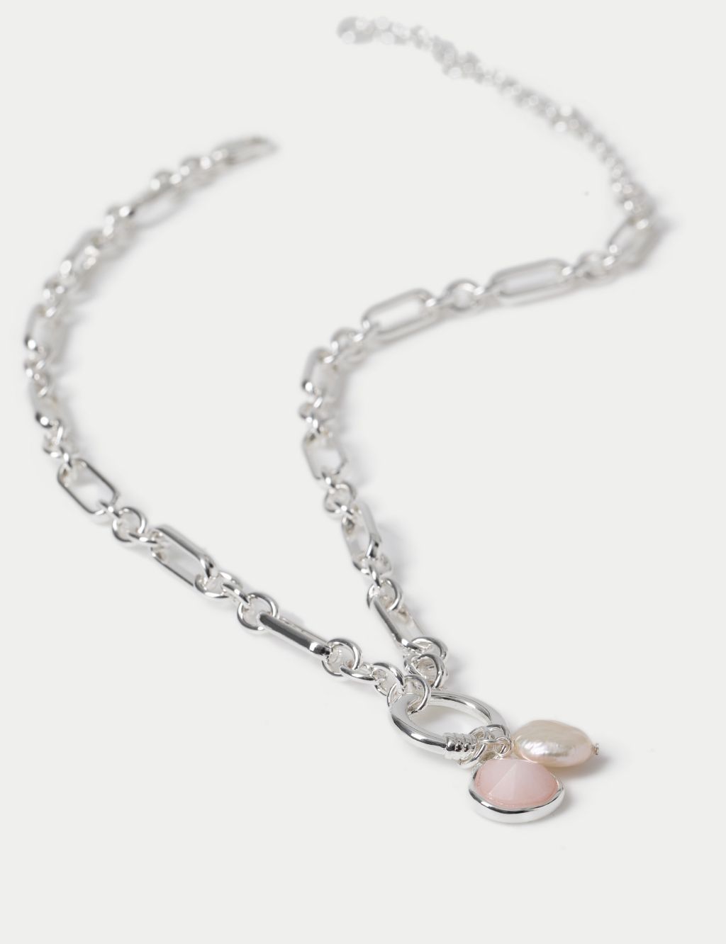 Silver Plated Pearl and Rose Quartz Necklace 1 of 3