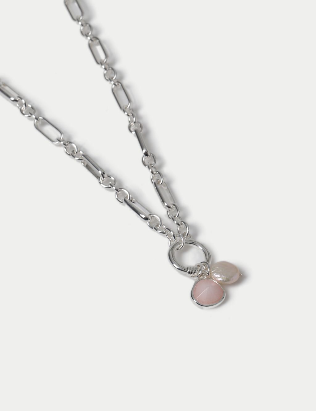 Silver Plated Pearl and Rose Quartz Necklace 2 of 3