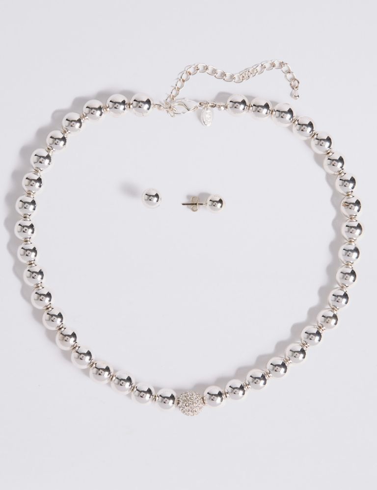 Silver Plated Sparkle Diamanté Necklace & Earrings Set 1 of 2