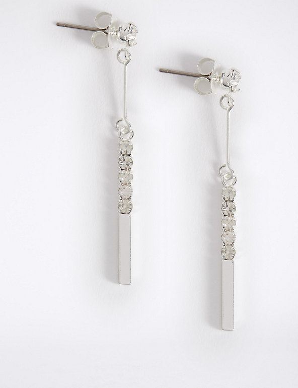 Silver Plated Sparkle Stick Drop Earrings Image 1 of 2