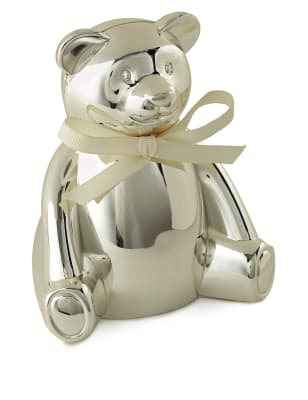 silver teddy bear money box