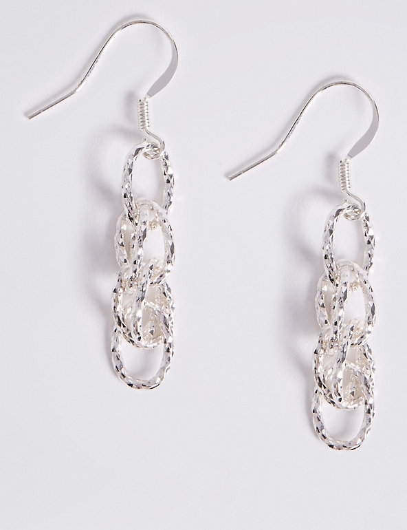 Silver Plated Textured Link Drop Earrings Image 1 of 2
