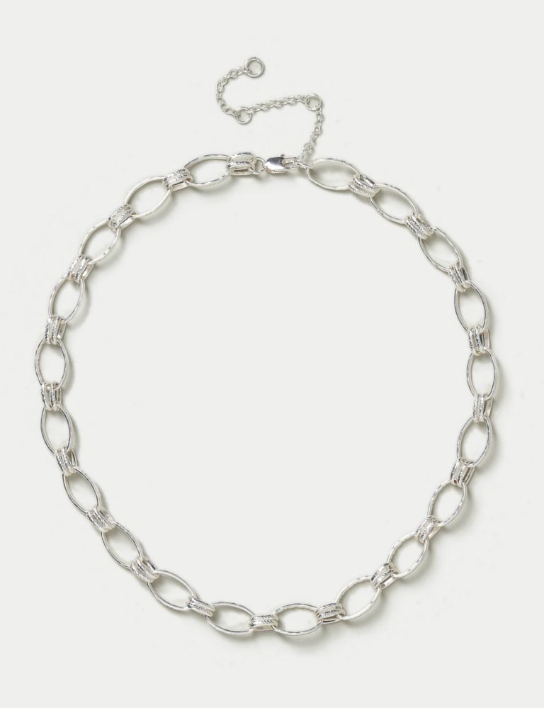 Silver Tone Beaten Link Chain Necklace 1 of 2