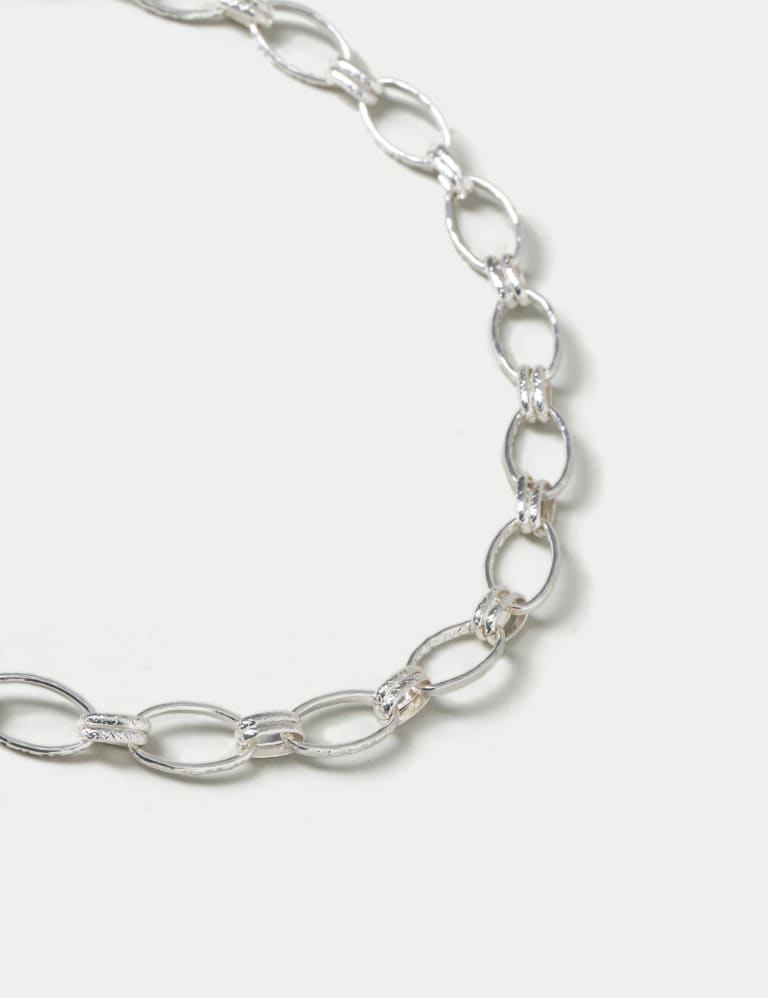 Silver Tone Beaten Link Chain Necklace 2 of 2