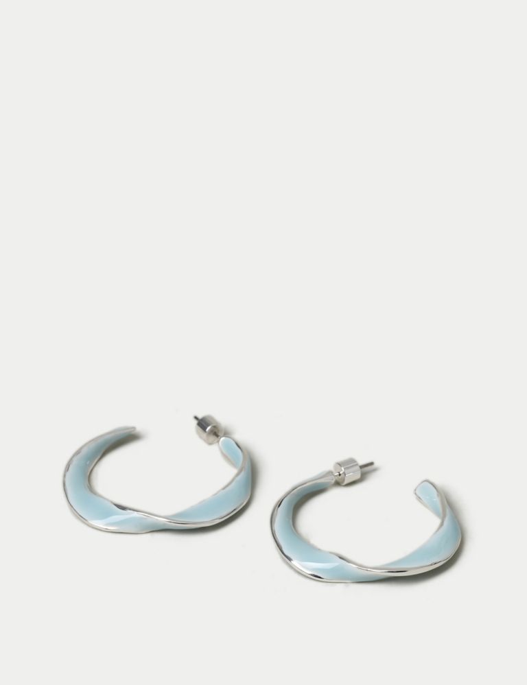 Silver Tone Enamel Hoop Earrings 2 of 2