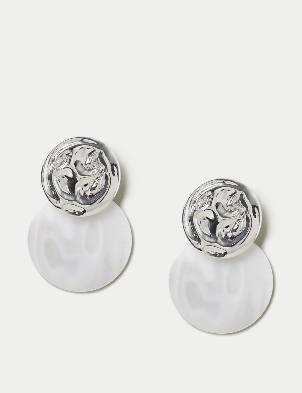 Silver Tone MOP Round Disc Earrings 1 of 2