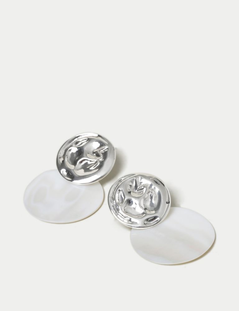 Silver Tone MOP Round Disc Earrings 2 of 2