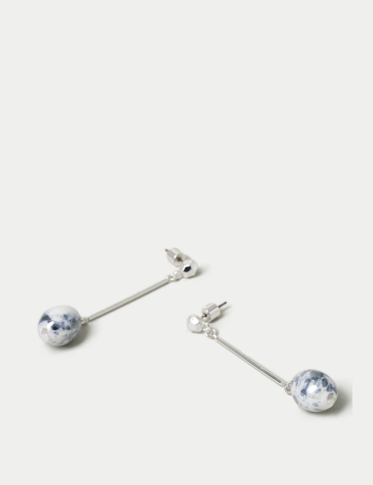 Silver Tone Marble Drop Bead Earrings 2 of 2