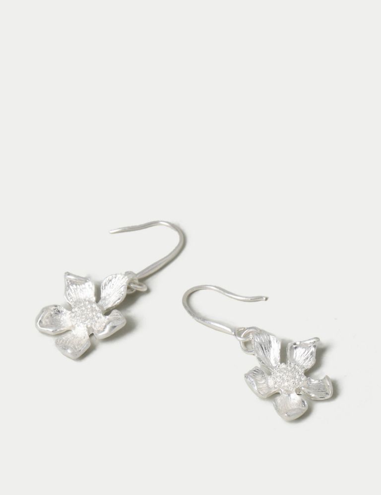 Silver Tone Mini Flower Drop Earrings 1 of 1
