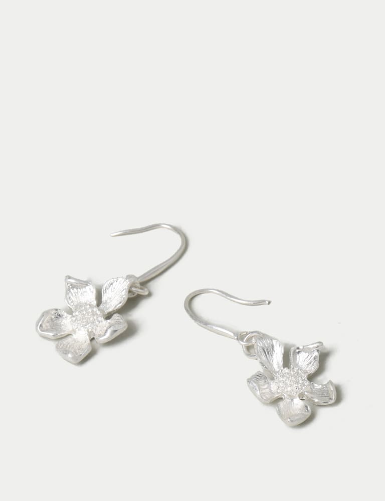 Silver Tone Mini Flower Drop Earrings M S Collection M S