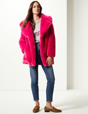 marks and spencer pink faux fur coat