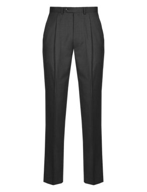 Single Pleat Self Striped Trousers with Wool Image 2 of 3