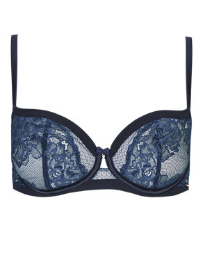 Siren Lace Underwired Textured Mesh Non-Padded Balcony Bra A-DD Image 2 of 4