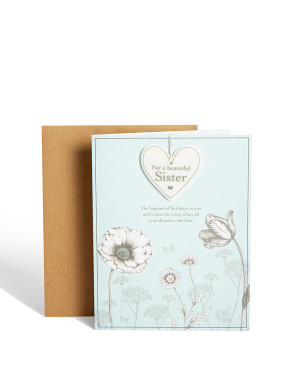 Sister Floral Birthday Card with Keepsake Ceramic Heart Image 1 of 2