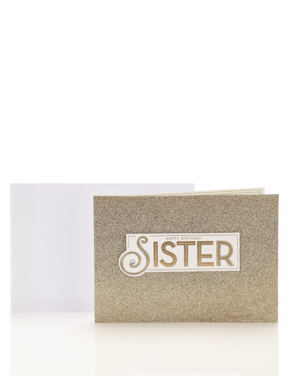 Sister Gold Glitter Birthday Card Image 1 of 2