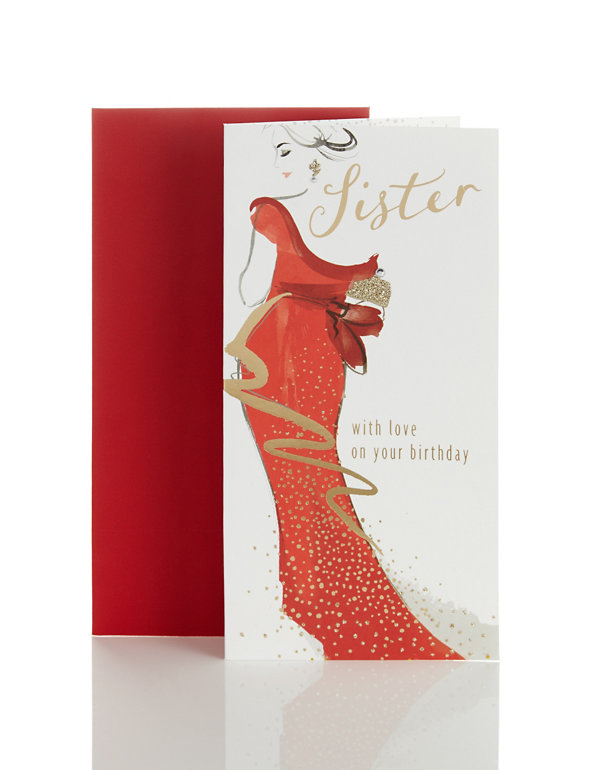 Sister Red Dress Birthday Card Image 1 of 2