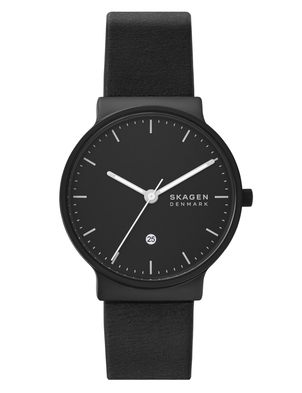 Skagen black leather sales watch