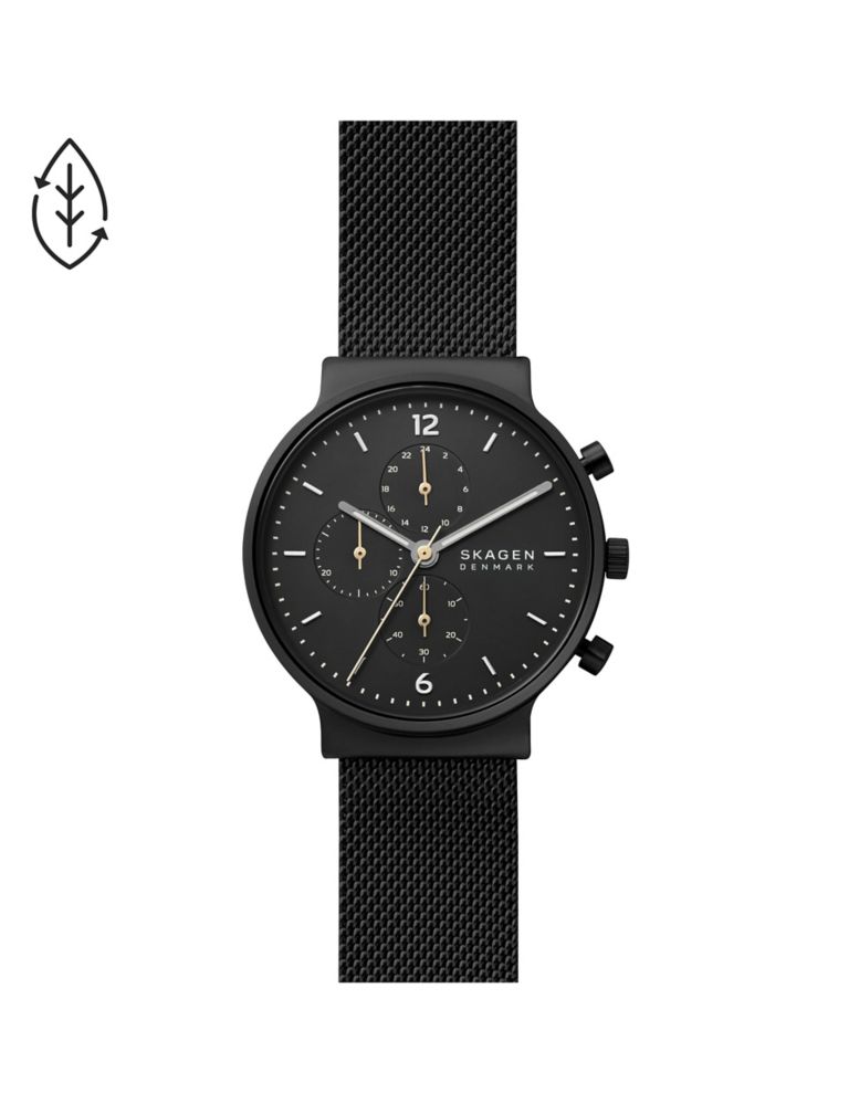 Skagen Anchor Chronograph Black Stainless Steel Watch 1 of 7