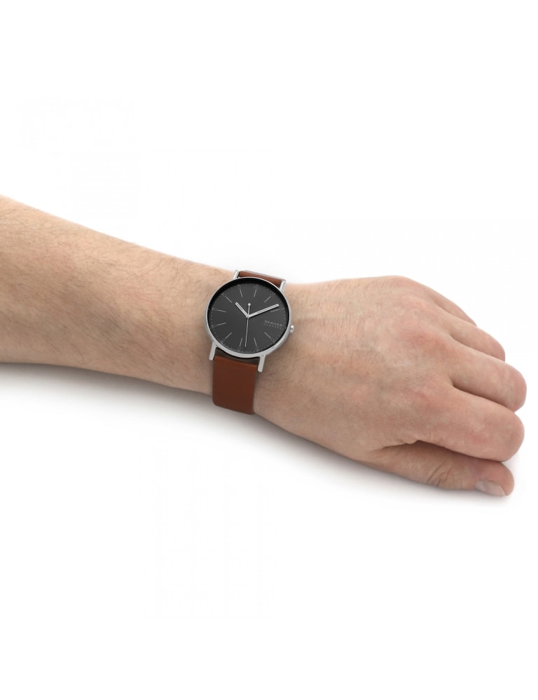 Skagen signatur deals tan leather watch