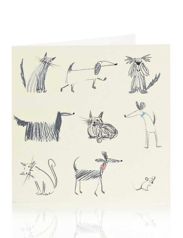 Sketchy Dog & Cat Blank Card Image 1 of 1
