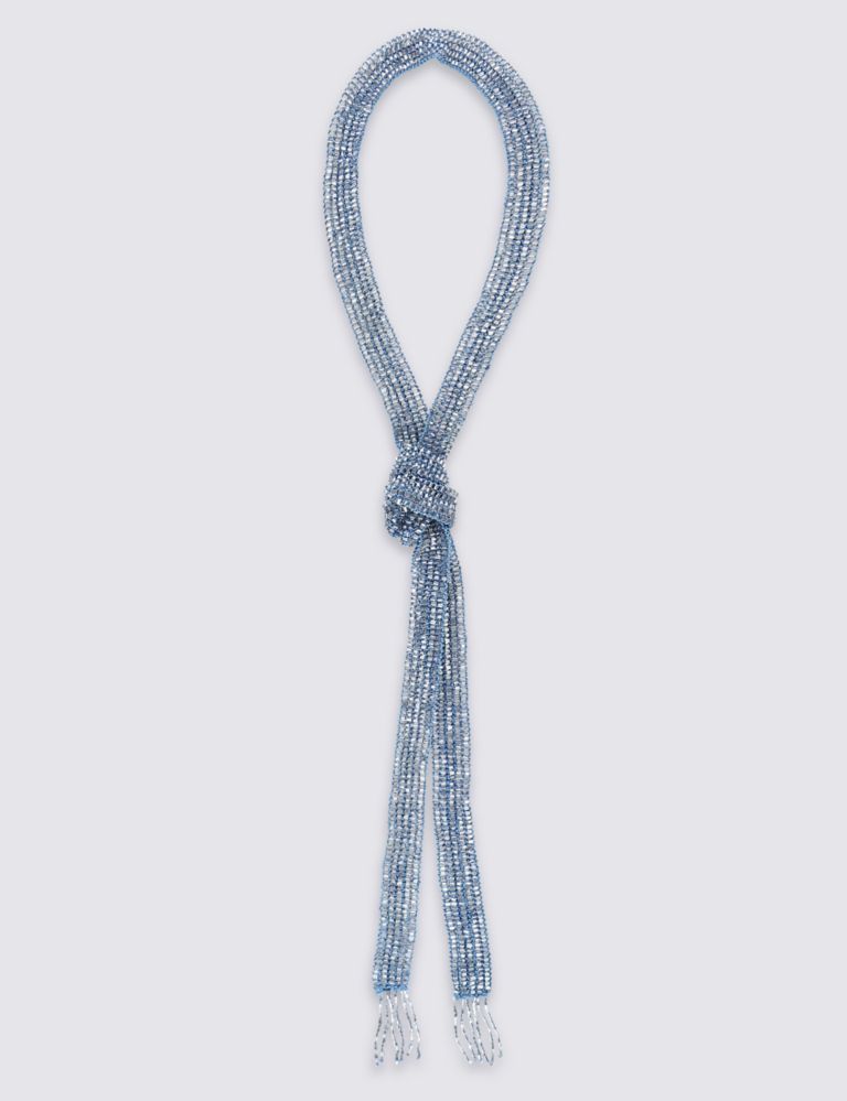 Skinny Bugle Bead Embellished Scarf Necklace 1 of 1
