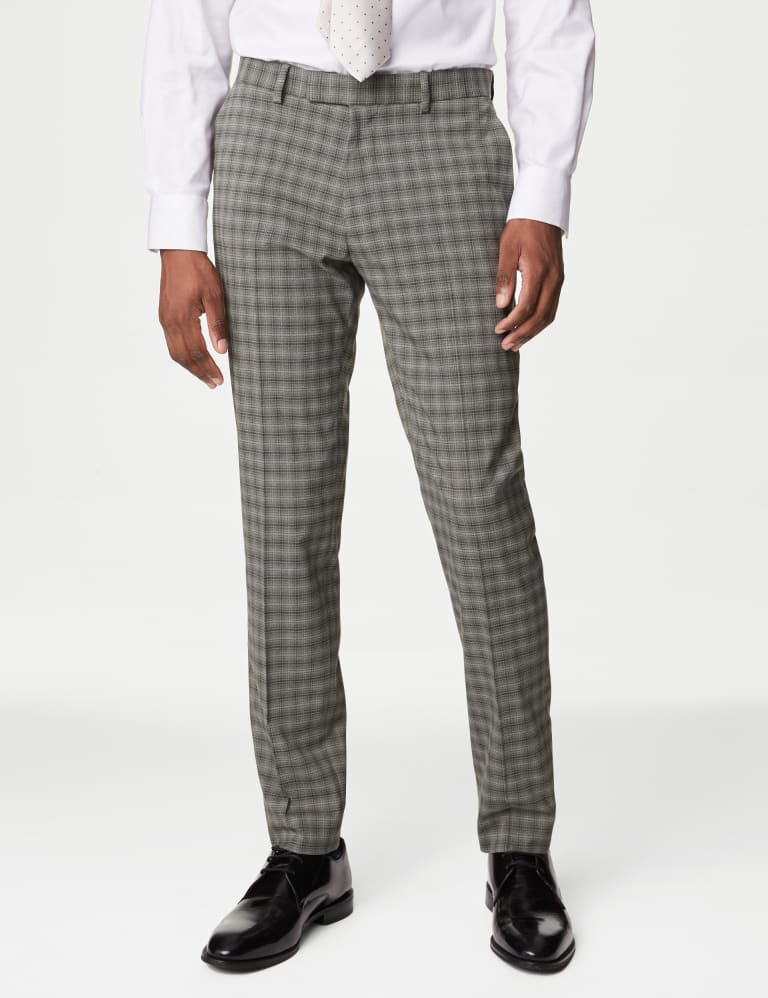 Grey check stretch skinny trousers cheap